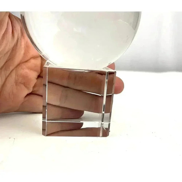 VTG Crystal Tabletop Etched Earth Globe W/Base Stand Blue Velvet Box - Picture 8 of 16